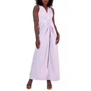 Taylor Twisted-Front Satin Wide-Leg Jumpsuit Lavender 2